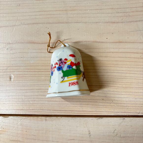 Lillian Vernon LVC Vintage 1988 Porcelain Christmas Bell Ornament Santa Reindeer - Picture 1 of 6